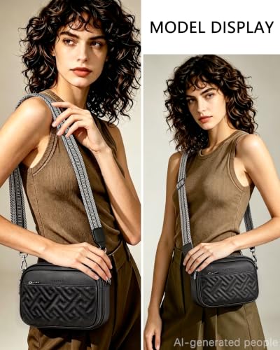 Image of Crossbody Bags for Women,Multi-Pocket Leather Crossbody Purse | RFID Blocking Pockets,Fits iPad,Adjustable Wide Strap,Quilted Exterior,8 Card Slots,Gift Ready