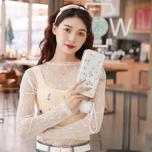 Women's Embroidered Flower Wallet, Barrier Zipper Style Women's Handbag, Portable Travel Wallet Card Clip3