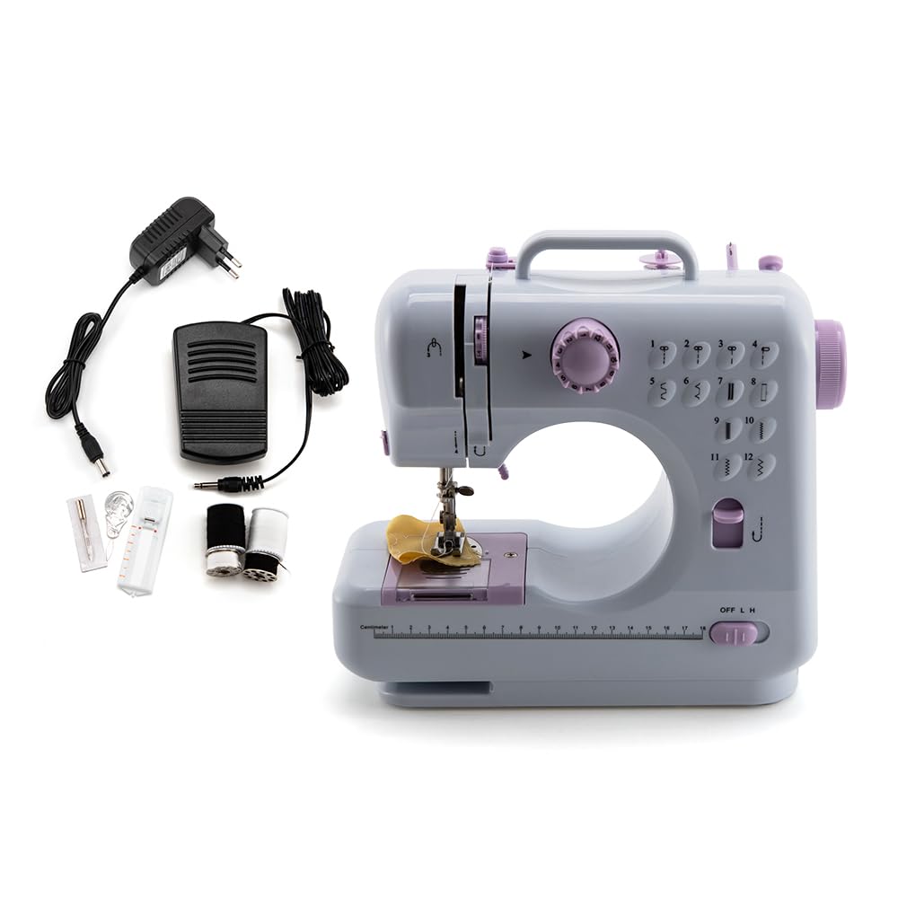 Mini machine à coudre Machine à coudre portative pour adultes débutants, vitesse de manuelle électrique Crafting Machine à raccommoder Surjeteuses électriques pour la couture de la soie Denim Laine
