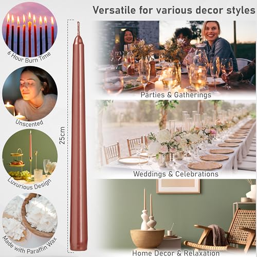 DECO EXPRESS Candles Set, Pack of 6 Classic Dripless Tapered Metallic Dinner Candles, Unscented with 8 Hours Burning Time - Image 2