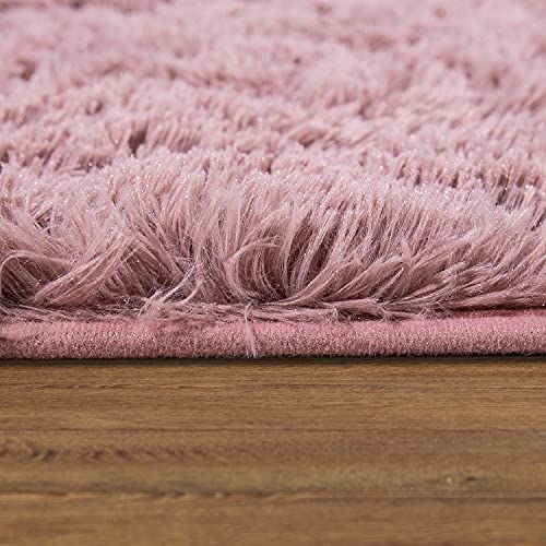 Paco Home Hochflor Teppich Rund Wohnzimmer Schlafzimmer rutschfest Shaggy Modern Flauschig Einfarbig Langflor Kunstfell, Grösse:80 cm Rund, Farbe:Alt-Rosa