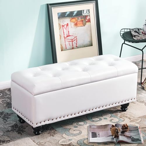 Reposapiés de Cuero otomanos - 2 en 1, Cajas de Almacenamiento y Asiento - Banco de Almacenamiento al Final de la Cama, reposapiés Rectangular, Taburete para Cambiar Zapatos para d