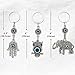 Bead Global Turkish Blue Evil Eye Keychain Amulet - Hamsa Hand of Fatima - Elephant and Owl - Gift for Men or Women (Set of 3) (Silver)