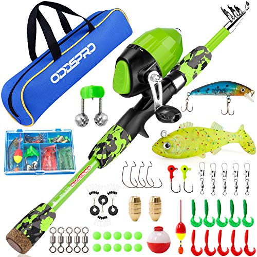 ODDSPRO Angelrute für Kinder, tragbar, Teleskop-Angelrute und Spule, Kombi-Set – mit Spincast-Angelrolle für Jungen…