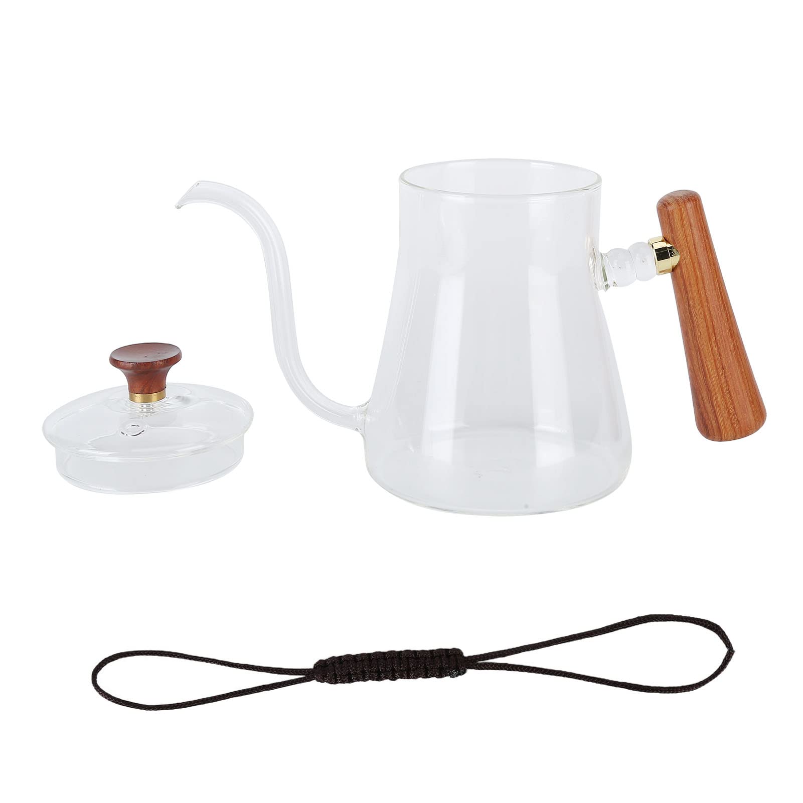 Kaffeekessel mit Schwanenhals, zum Übergießen aus Borosilikatglas, hitzebeständig, mit rundem, holzisoliertem Griff für Heim-Baristas und Kaffee-Enthusiasten (350 ml)