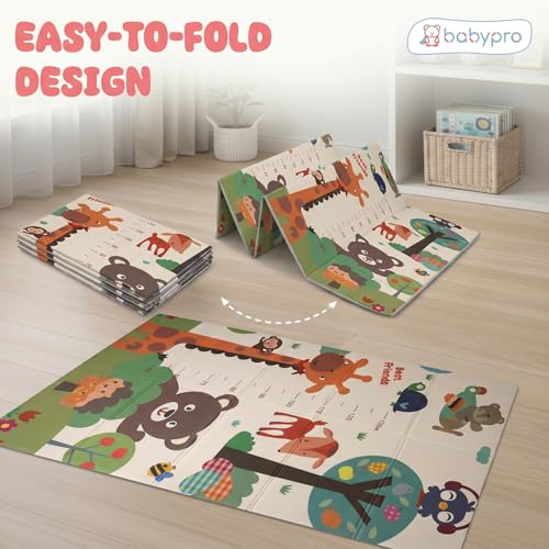 Image of BabyPro 5mm Reversible Baby Playmat, 6 x 5 ft Foldable Mat, Growing Tails | Waterproof, BPA-Free XPE Foam, Non-Toxic Bounce-Back Cushion, XL