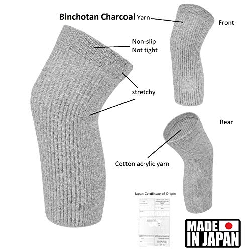 Senior Icare Knee Warmers, Elastic Cotton Knee Sleeves - For Women, Men, Circulation Improvement And Joint Pain Relief For Arthritis Knees, Knitted Binchotan Charcoal Yarn, One Pair, Made In Japan #TOP1