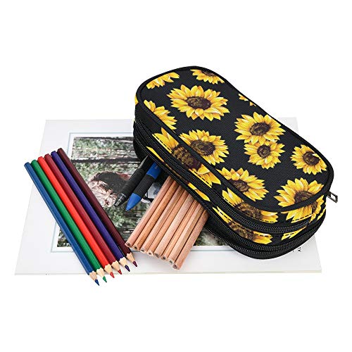 Image of ANANGTEE Sunflowers Pencil Case Pouch for Teen Girls Boys Kids 10 | Large Capacity School Stuff Student Stationery 3 Zippers, Soft Organizer Marker Pen Box for Women Men Heavy Duty