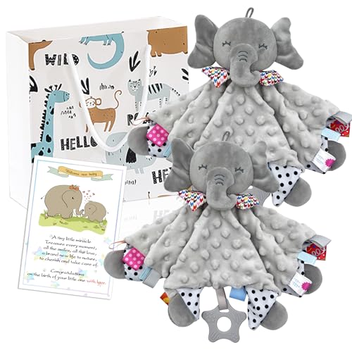 Image of 2-Pack Elephant Loveys for Babies| Soft and Comfortable Security Tag Blankets for Babies - Baby Gifts Set for Boys and Girls, Elephant Stuffed Animals Christmas Baby Gifts, Suitable for 0-12 Months