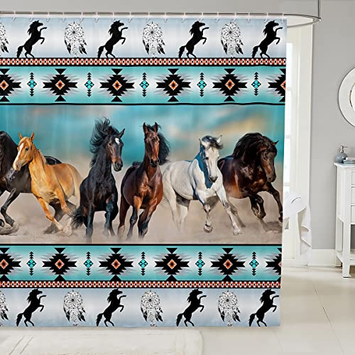 Aztec Shower Curtain African Tribal Horse Printed Bath Curtain 72" Wx72 L,Farm Animals Shower Curtain Set Ethnic Tribe Arrow Dream Catcher Southwest Native Exotic Nordic Style Bathroom Decor