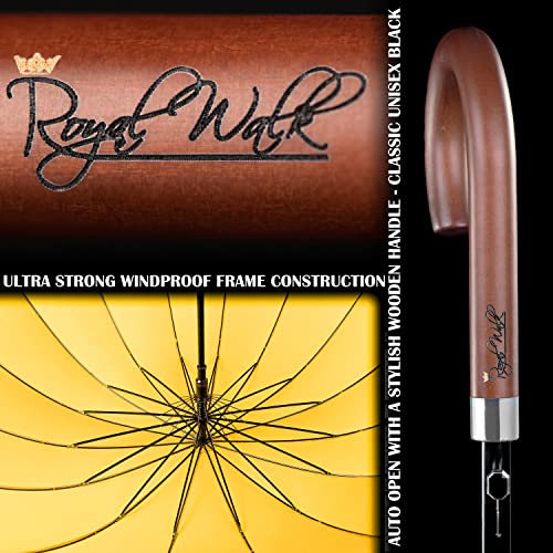Royal Walk Windproof Large Umbrella For Rain 54 Inch Automatic Open For 2 Persons Wind Resistant Big Golf Umbrellas For Adult Men Women Classic Wooden Handle Fast Drying Strong 16 Ribs Travel 120Cm (Yellow) #TOP2
