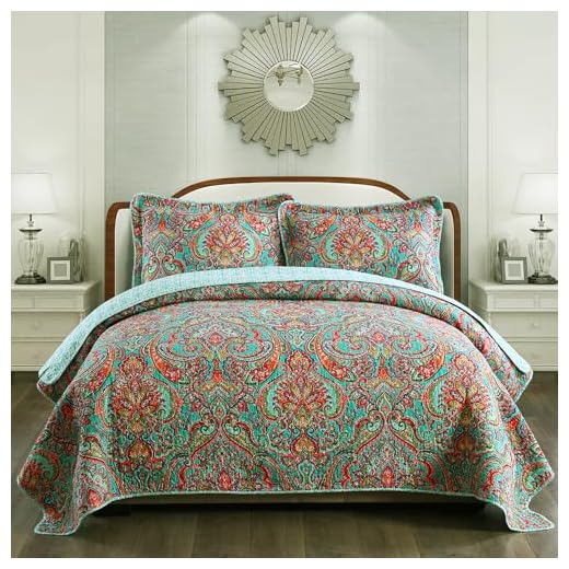 NEWLAKE Cotton Bedspread Quilt Sets-Reversible Patchwork Coverlet Set, European Gorgeous Floral Pattern, King Size