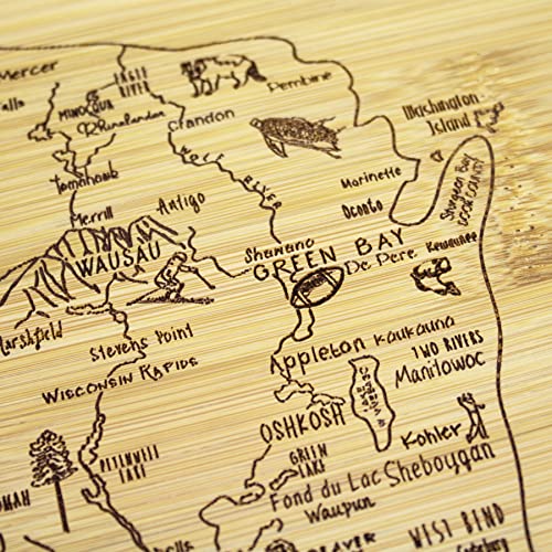 Image of Totally Bamboo A Slice of Life Wisconsin Engraved Map Cutting Board