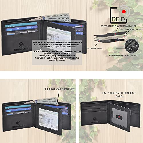 VALENCHI Leather Wallet For Men - RFID Blocking Wallet For Men - Slim Bifold Men's Wallet (Black Nappa)3