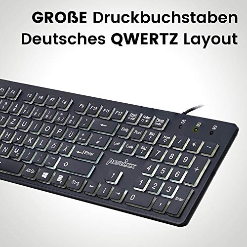 Perixx Periboard-317, Kabelgebundene Tastatur mit weißer LED Hintergrundbeleuchtung, Große Druckbuchstaben, Vollformat, Deutsches QWERTZ Layout – Bild 3
