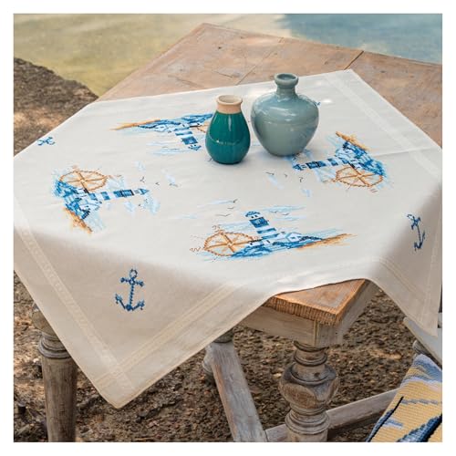 Point de croix nappe marine Vervaco pour sublimer la décoration de table de salon