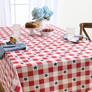 Martha Stewart Americana Star Gingham Plaid Indoor Tablecloth, Patriotic USA America Decor, Red/White/Blue, 60"x120" Martha Stewart Americana Star Gingham Plaid Indoor Tablecloth Patriotic USA America Decor RedWhiteBlue 60×120