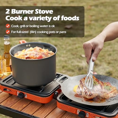 Odoland Portable 2 Burner Camping Stove Propane 17000 BTU/h Gas Stove Collapsible Backpacking Stove for Indoor Outdoor Cooking Hiking and Picnic - image 4
