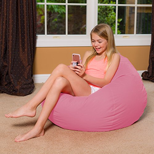 Big Comfy Bean Bag Chair: Posh Large Beanbag Chairs With Removable Cover For Kids, Teens And Adults - Polyester Cloth Puff Sack Lounger Furniture For All Ages - 27 Inch - Solid Pink #TOP2