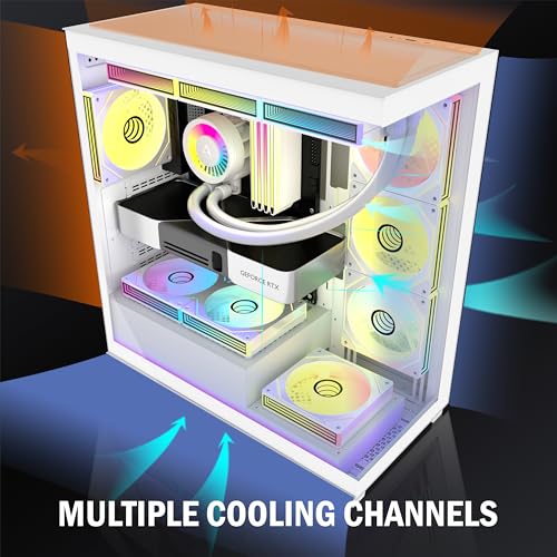 ANSAITE ATX PC-Gehäuse 7×120 mm ARGB PWM-Lüfter vorinstalliert ，Mid-Tower Gaming PC-Gehäuse, Vollansichtiges Doppel-Hartglas Computer-Gehäuse mit Type-C, 360mm Radiator Unterstützung