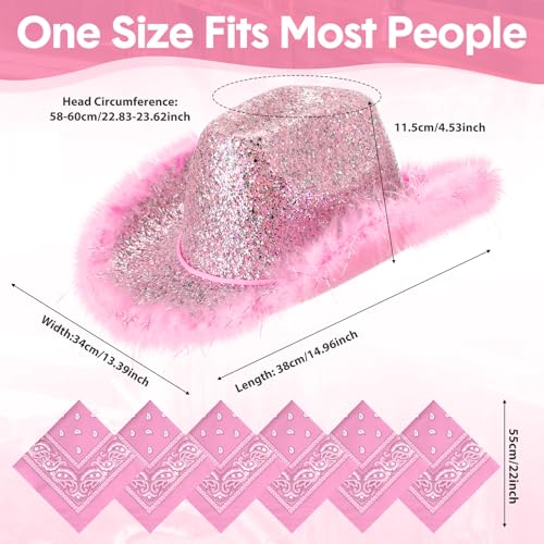 Image of Coume 12 Pcs Sparkly Adults Cowboy Hat and Bandanas Women Men Western Glitter Cowgirl Party Hats with Adjustable Drawstring
