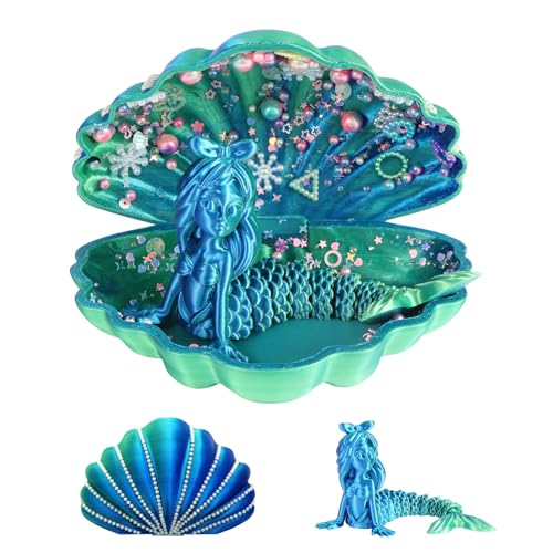 YUE MOTION 3D Printed Mermaid in a Shell - DIY Craft Kit for Kids, Creative Handmade Toy, Decorative Ornament, Parent-Child Activity, Creative Gift for Girls & Boys (Laser Blue)