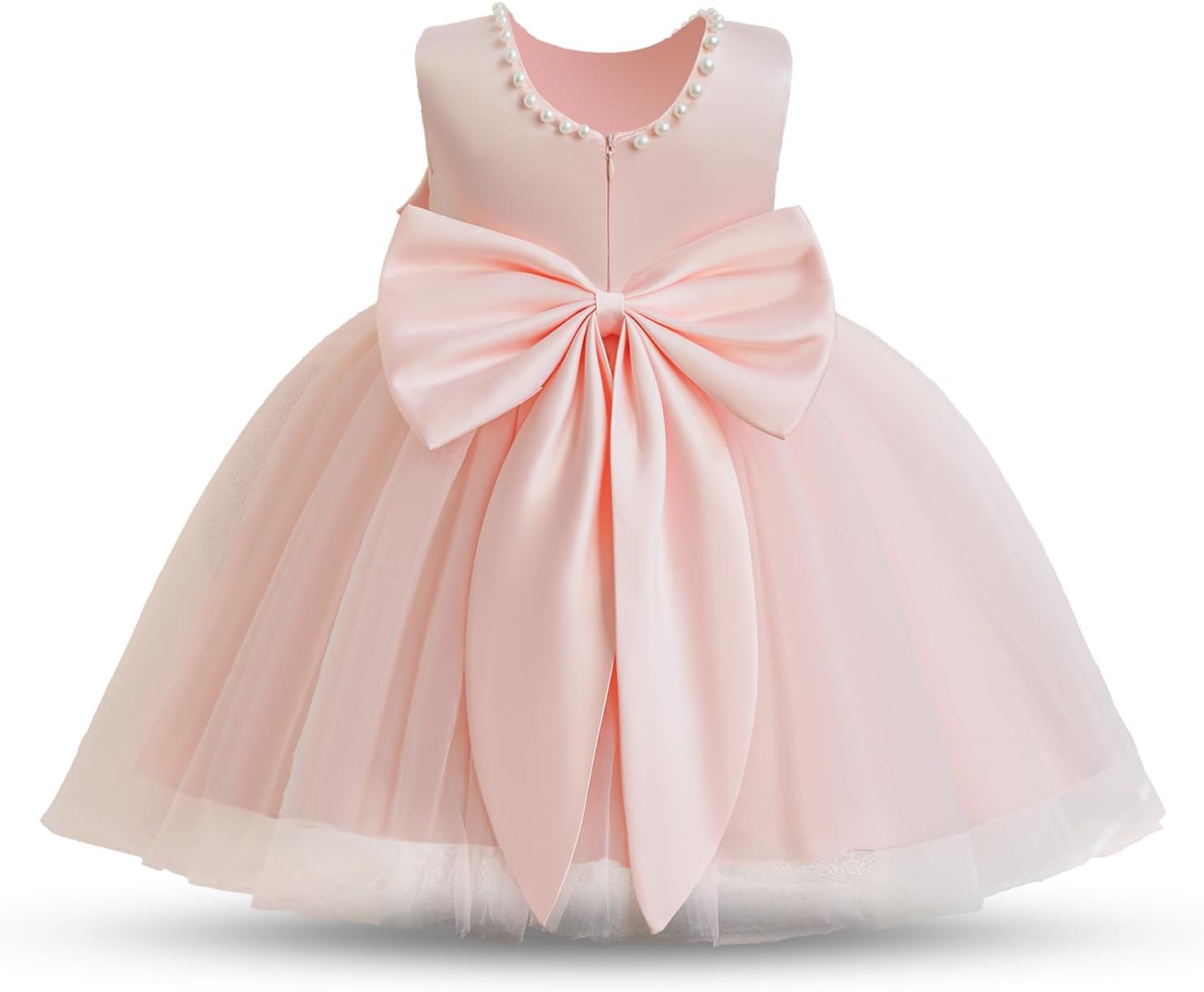 Nileafes Flower Girls Baby Wedding Satin Dress Infant Sleeveless Pearl Princess Gown