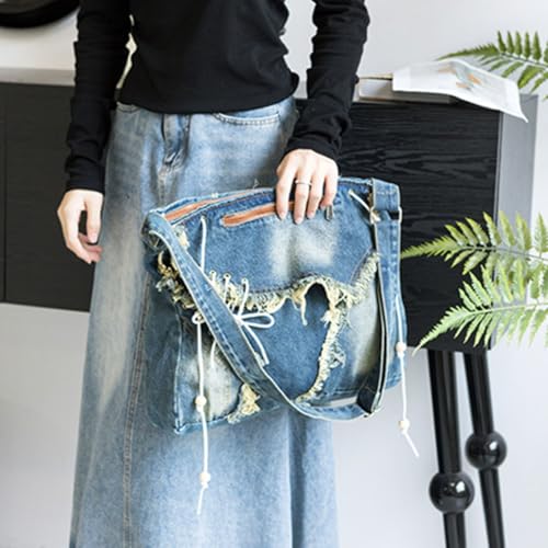 Sac à bandoulière denim délavé idéal pour les cours et les sorties - 5