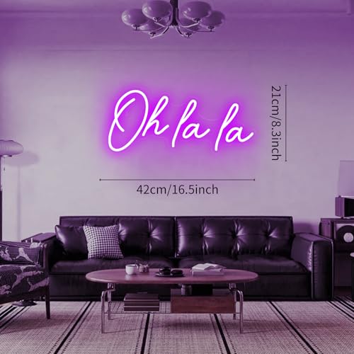 Image of Oh La La Neon Sign, Purple USB Powered Dimmable Neon Light, Cute French Quote Light Up Sign for Home Bedroom Makeup Room Nail Salon Shop Wall Decor Art, Gift for Young Girls Adults 16.5 x 8.3 Inch