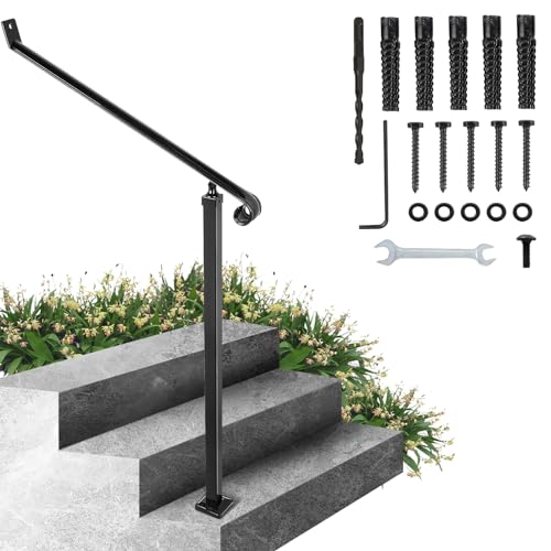 Review de Escalera hierro forjado los más solicitados. 35 Happybuy Pasamanos de hierro forjado para exteriores de 40 mm, 2 escaleras, color negro