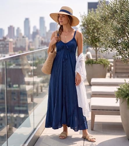 Image of Sakkas Allie Stonewashed Embroidered Adjustable Spaghetti Straps Long Dress