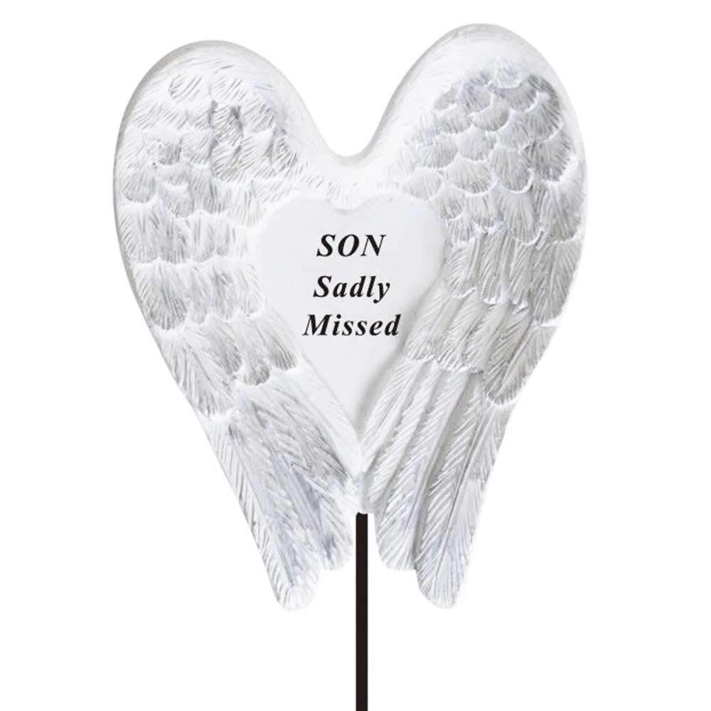 Sadly Missed Son Angel Wings Memorial Tribute Stick Graveside Plaque