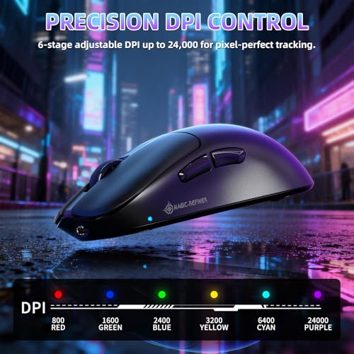 Image of MAGIC-REFINER AJ199 49g Superlight Wireless Gaming Mouse,BK3633 Tri-Mode BT /2.4G Wireless /Wired Mouse,24000 DPI,1000Hz Polling Rate,600mAh,Med Hand Size,5 Programmable Buttons for PC /Mac,Black