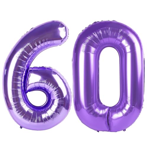 Image of Purple Number 60 Balloon 40 Inch, 60th Birthday Party Decorations, Giant 60 Foil Balloon for Party Supplies