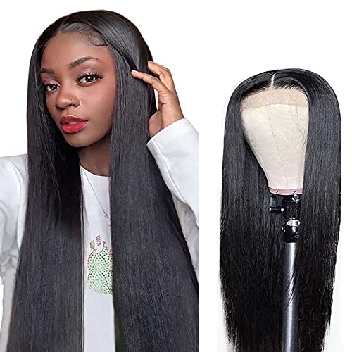 ALEPAZ Lace Front Wigs Human Hair Straight Lace 4x4 Closure Wigs for Black Women, 150% Density Brazilian Virgin Human Hair Wigs Pre Plucked with Baby Hair Natural Color (18 Inch)