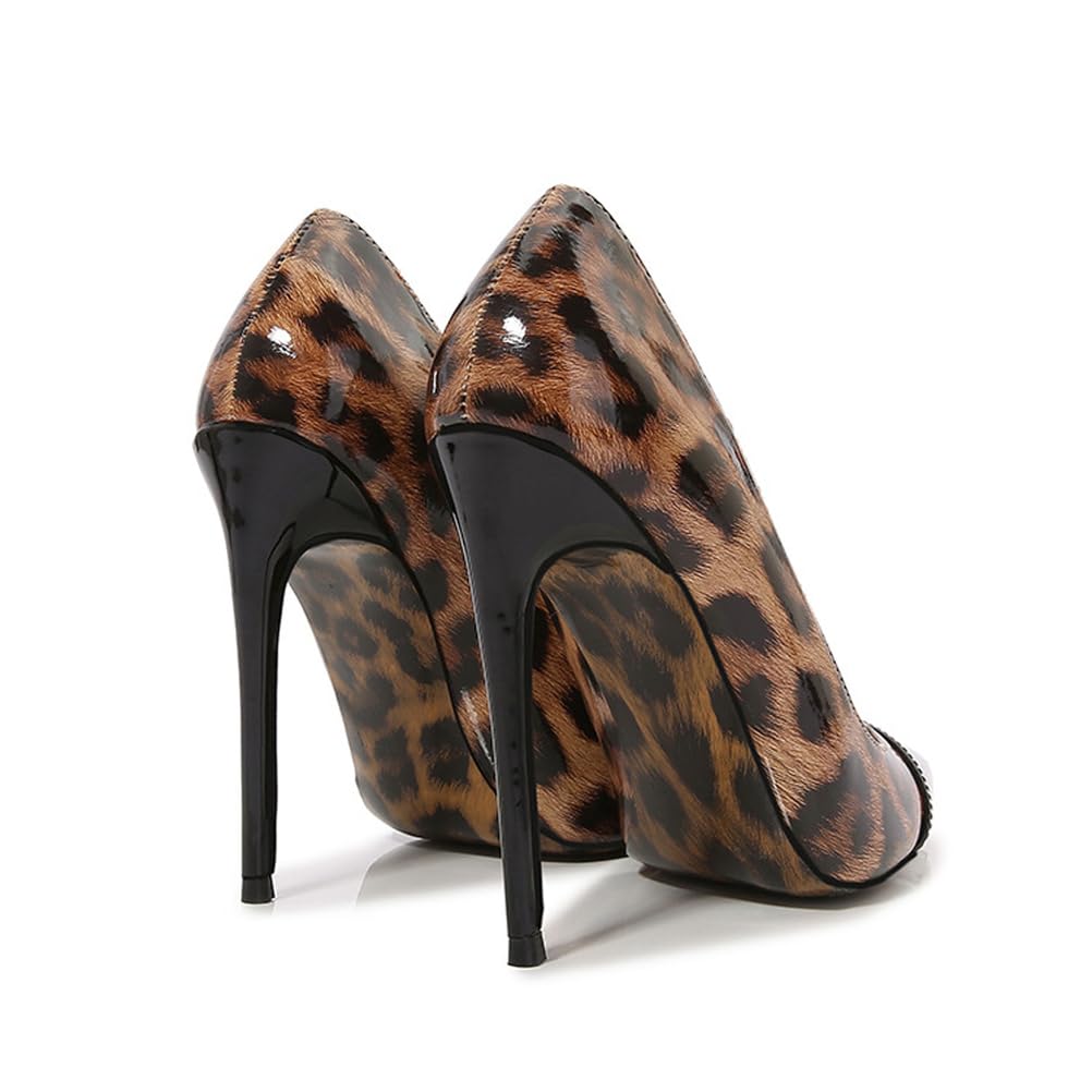Talons Hauts de 12 cm/4,72 Pouces pour Femmes | Escarpins à Bout Pointu et imprimé léopard pour Mariages, bals, Tenues de Tous Les Jours et Rendez-Vous galants