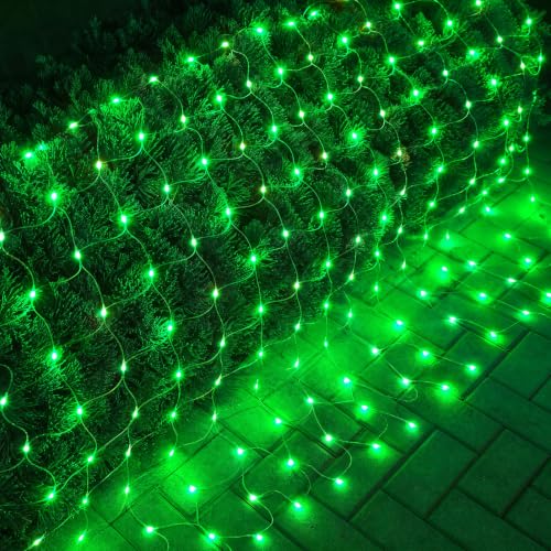 Image of Dazzle Bright Christmas Net Lights, 360 LED 12FT x 5 FT Transparent Wire Waterproof Connectable String Lights with 8 Modes Christmas Outdoor Lights for Bushes Garden Party Holiday Decoration (Green)