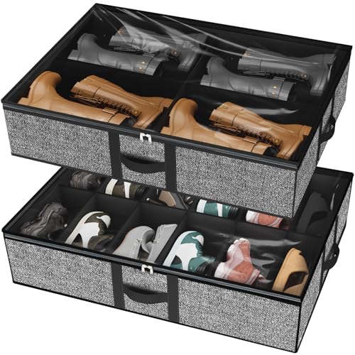 homyfort Under the Bed Shoe Organizer Fits 12 Pairs and 4 Pairs Boots,Sturdy & Breathable Materials,Underbed Storage Solution for Kids Men & Women Shoes,Great Space Saver for Your Closet Set of 2 by homyfort - Used condition - US$17.65