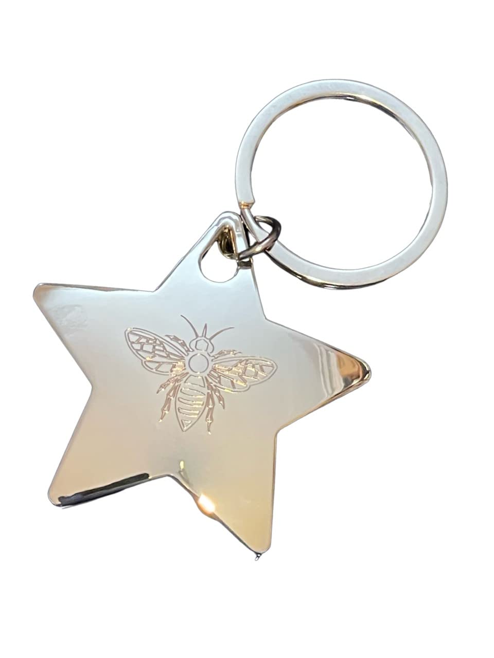 Personalised Chunky High Polished Chrome BEE Star Keyring/Keychain ENGRAVED FREE