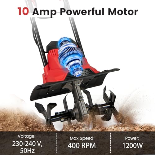 TANGZON Electric Tiller, Powerful 1200/750W Soil Cultivator Rotovator with 36/32cm Cultivating Width, 22cm Working Depth & Folding Handle, Garden Shredder for Ground Preparation (1200W, 36cm Width) 2 TANGZON Electric Tiller, Powerful 1200/750W Soil Cultivator Rotovator with 36/32cm Cultivating Width, 22cm Working Depth & Folding Handle, Garden Shredder for Ground Preparation (1200W, 36cm Width) - Image 2