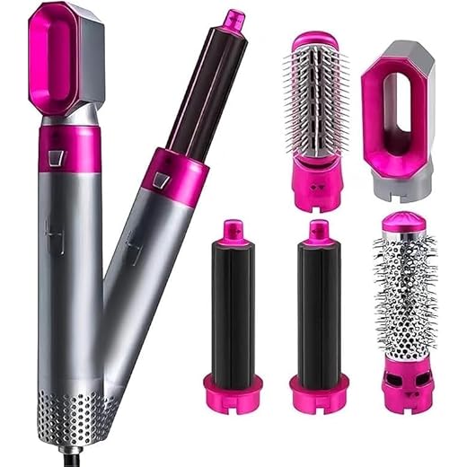 Kit Modelador de Cabelos 1000W 5 em 1 Para Modelar Escovar Secar e Alisar Bivolt Possui Ajuste de Temperatura e Cabo Giratório