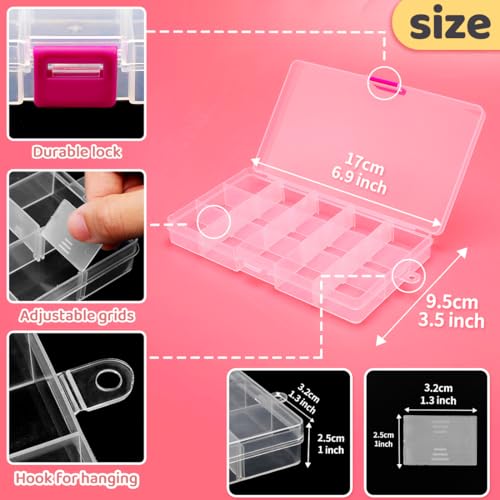 Image of IOOLEEM 15 Grids Plastic Bead Organizer Box, Multi-color Organizer Container Storage Box, Adjustable Dividers for bead arts and crafts.(4 Pack)