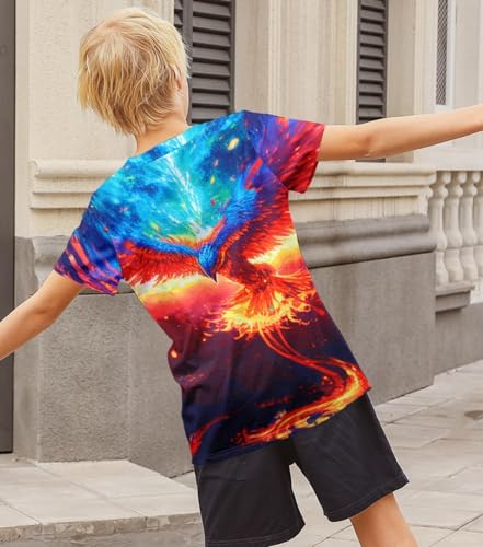 Belovecol Boys Girls T-Shirt Teens 3D Nirvana Phoenix Short Sleeve Yellow T Shirts Cool Crewneck Tee Shirts 15-16 Years - Image 5