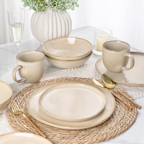 Image of AmorArc Ceramic Dinnerware Sets for 8, 24Pcs Plates and Bowls Sets Dishes | Stoneware Handmade Reactive Glaze Dinner Set, Highly Scratch Resistant | Dishwasher & Microwave Safe Dishware