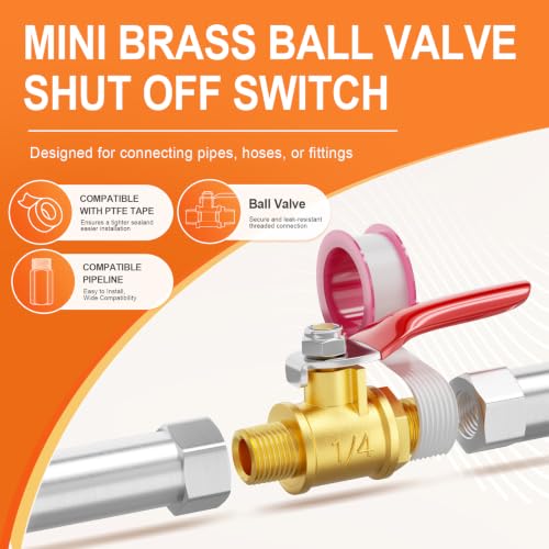 Image of GASHER 3PCS 1 /4 Inch Brass Mini Ball Valve, Shut Off Valve, 1 /4 Inch MNPT Thread Pipe Fitting