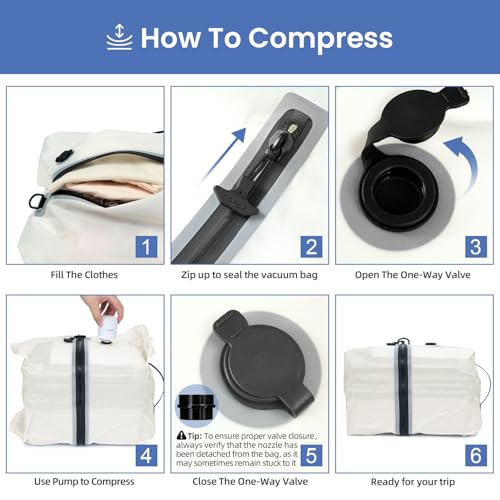 Image of BAGAIL TPU Vacuum Bag for Travel, Reusable Compression Bag with IPX8 Waterproof Zipper, Save Space for Suitcase, Backpack and Carry on (Cream, Large, With Pump)