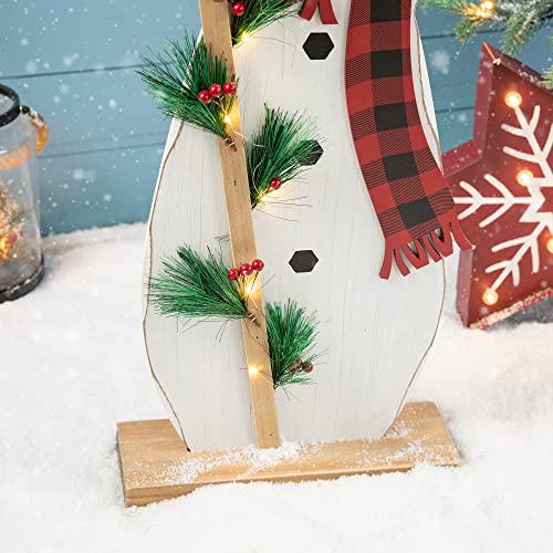 Image of Glitzhome 36 inch H Lighted Wooden Christmas Snowman Porch Sign Standing Snowman with Birdhouse Porch Decor Rustic Merry Christmas Welcome Sign Holiday Party Outdoor Indoor Xmas Decorations