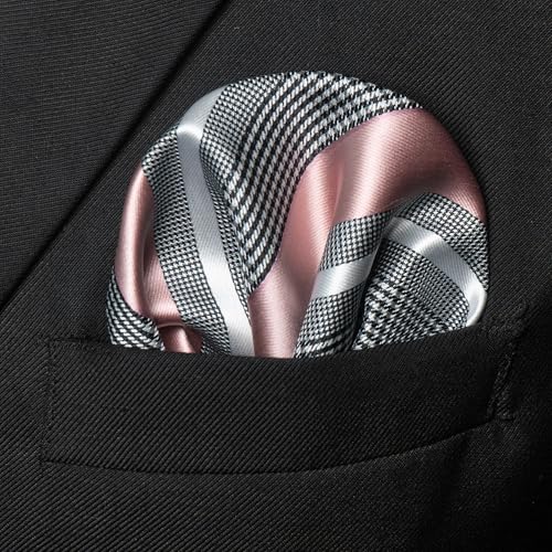 Image of JEMYGINS Mens Striped Tie and Lapel Pin Necktie Pocket Square and Tie Clip Sets for Business Casual 4PCS
