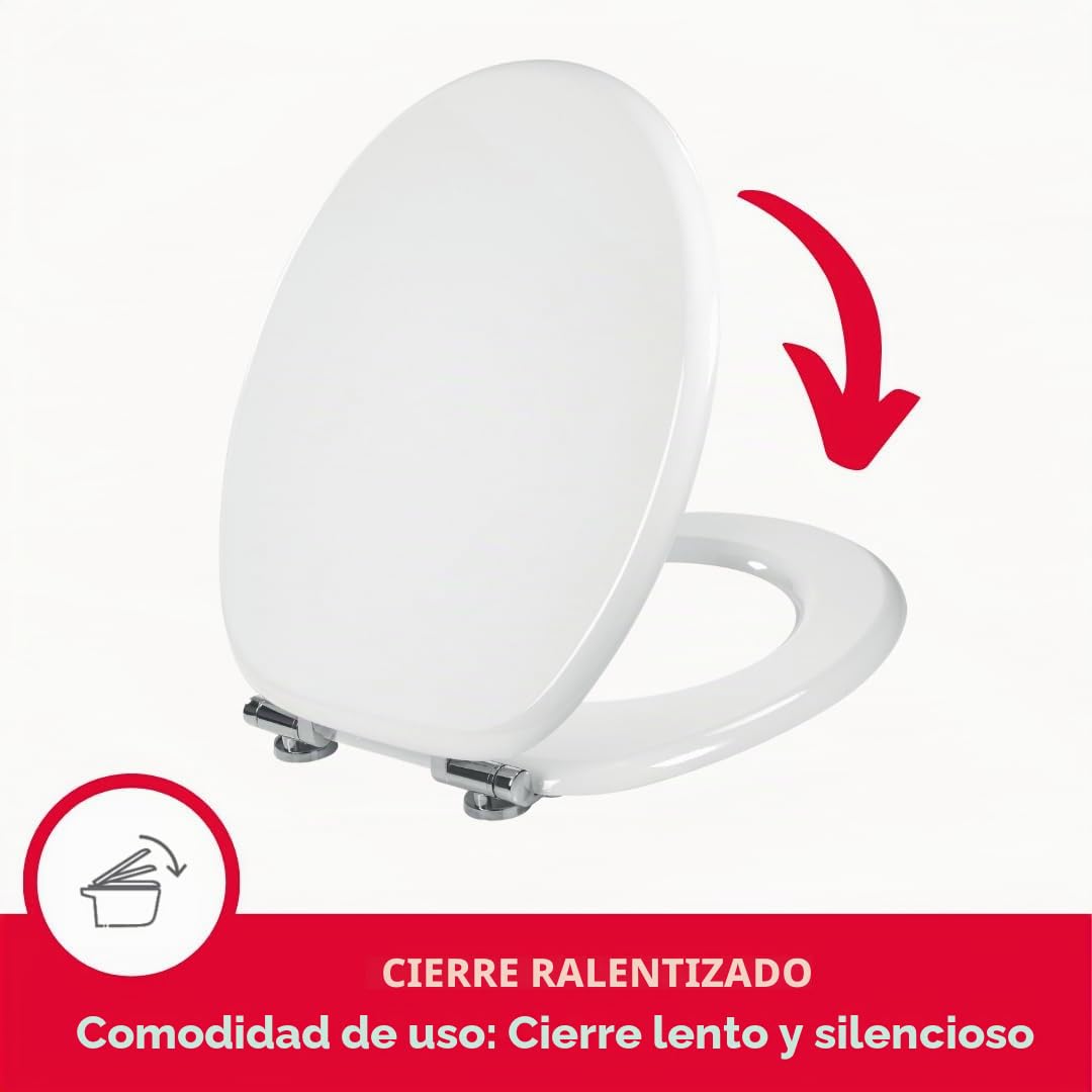 Wirquin woody - Tapa wc woody lux con tornillo acero inoxidable lacado blanco | MDF, freno de caída, bisagras de acero inoxidable, forma U