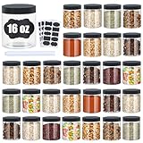 Plastic Jars with Lids,Airtight Container Ideal For Dry Food, Honey Jam, Peanut Butter,Cosmetics, Cream, Bathroom and Storage Included Extra Label and A Pen (30 PCS Black Lids)